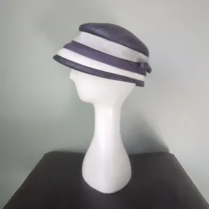 Rare! Vintage 60s Dowa Halle Brothers Purple Straw & Satin Striped Saucer Hat Vintage Lilac Straw Sunhat by Loro Piana, Wide Brim, Medium  main image 4